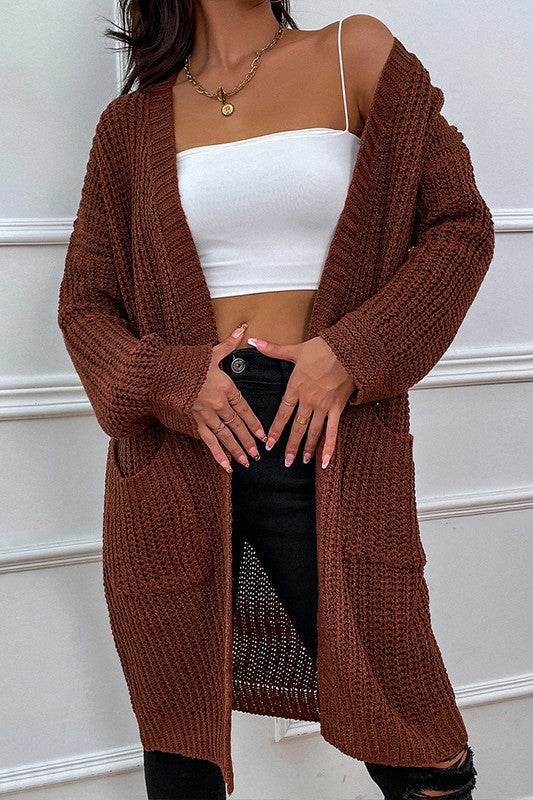 Brown Dual Pocket Drop Shoulder Duster Cardigan - Shop Style & More | Fresh Looks, Everyday Deals & Free Shipping