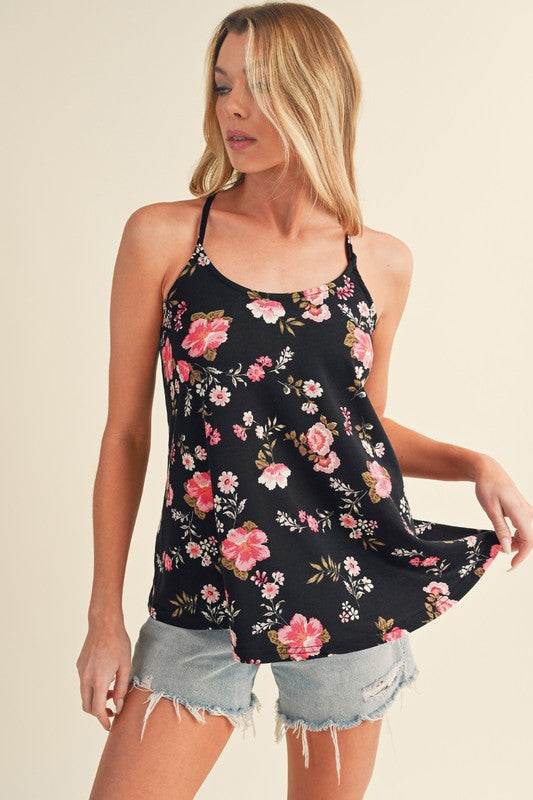 Floral Spaghetti Straps Strappy Back Tank Top - Shop Style & More | Fresh Looks, Everyday Deals & Free Shipping