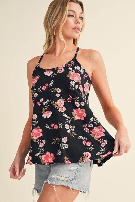 Floral Spaghetti Straps Strappy Back Tank Top - Shop Style & More | Fresh Looks, Everyday Deals & Free Shipping