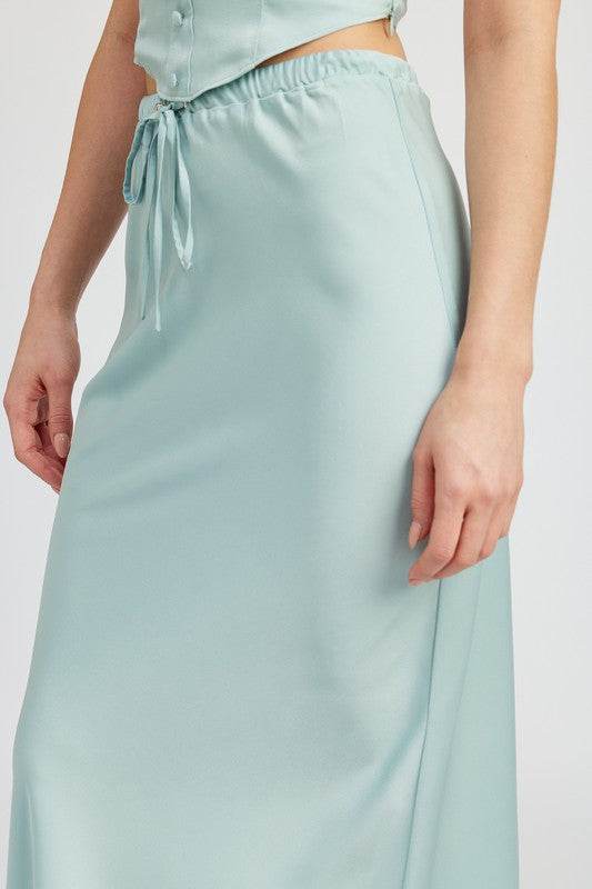 TIE FRONT SATIN MIDI SKIRT - Shop Style & More | Fresh Looks, Everyday Deals & Free Shipping