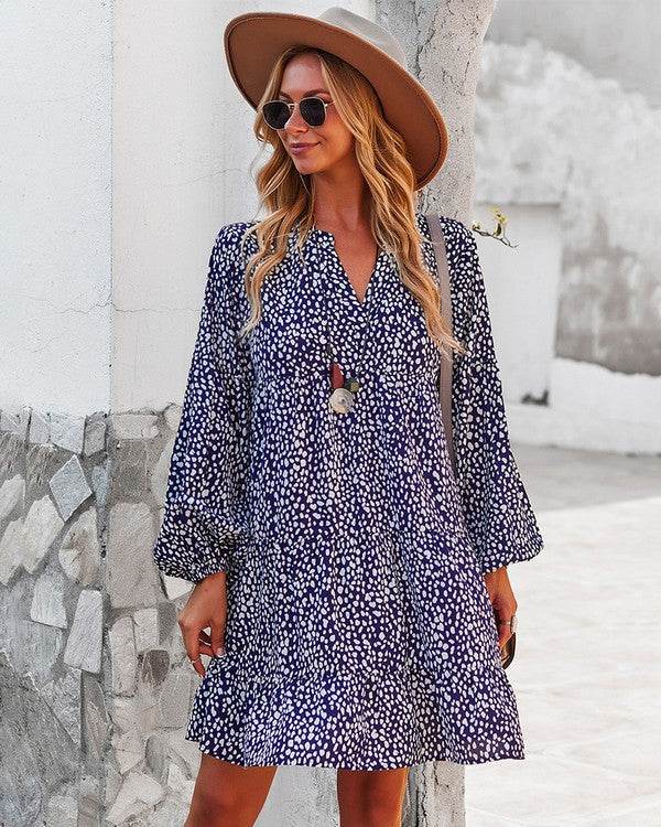 Womens V Neck Floral Mini Dress Long Sleeve - Shop Style & More | Fresh Looks, Everyday Deals & Free Shipping