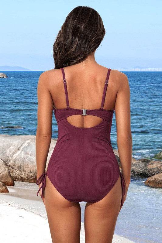 Ribbed Tie Side High Cut Twist Front Bathing Suit - Shop Style & More | Fresh Looks, Everyday Deals & Free Shipping