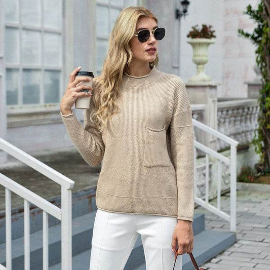khaki frenchy mock neck dropshoulder sweater - Shop Style & More | Fresh Looks, Everyday Deals & Free Shipping