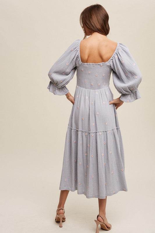 Ditzy Floral Embroidery Puff Sleeve Maxi Dress - Shop Style & More | Fresh Looks, Everyday Deals & Free Shipping