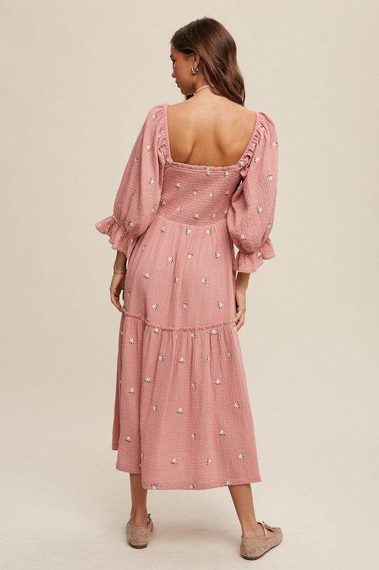 Ditzy Floral Embroidery Puff Sleeve Maxi Dress - Shop Style & More | Fresh Looks, Everyday Deals & Free Shipping