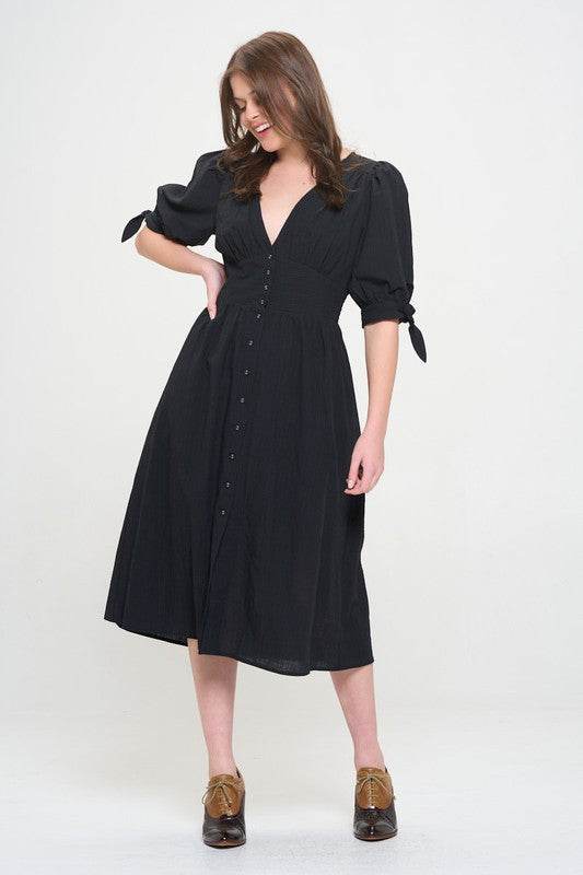 PLUS 3/4 PUFF SLV TEXTURED BUTTON DOWN MIDI DRESS - Shop Style & More | Fresh Looks, Everyday Deals & Free Shipping