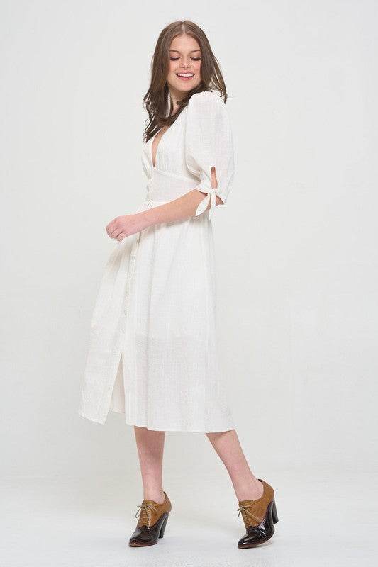 PLUS 3/4 PUFF SLV TEXTURED BUTTON DOWN MIDI DRESS - Shop Style & More | Fresh Looks, Everyday Deals & Free Shipping
