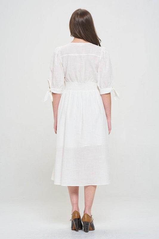 PLUS 3/4 PUFF SLV TEXTURED BUTTON DOWN MIDI DRESS - Shop Style & More | Fresh Looks, Everyday Deals & Free Shipping