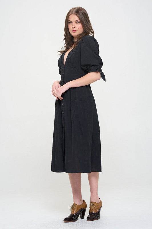 PLUS 3/4 PUFF SLV TEXTURED BUTTON DOWN MIDI DRESS - Shop Style & More | Fresh Looks, Everyday Deals & Free Shipping