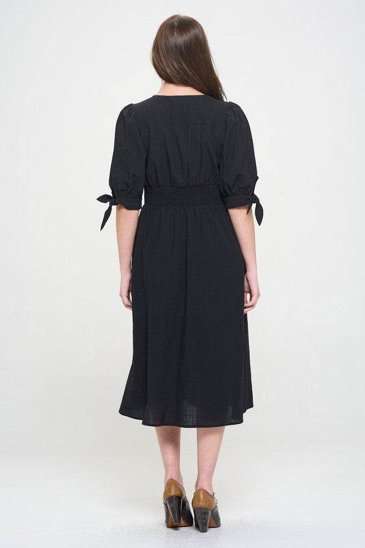 PLUS 3/4 PUFF SLV TEXTURED BUTTON DOWN MIDI DRESS - Shop Style & More | Fresh Looks, Everyday Deals & Free Shipping