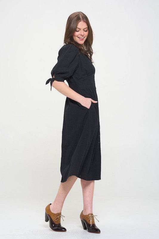 PLUS 3/4 PUFF SLV TEXTURED BUTTON DOWN MIDI DRESS - Shop Style & More | Fresh Looks, Everyday Deals & Free Shipping