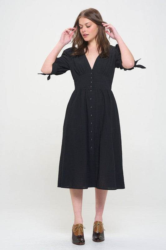 PLUS 3/4 PUFF SLV TEXTURED BUTTON DOWN MIDI DRESS - Shop Style & More | Fresh Looks, Everyday Deals & Free Shipping