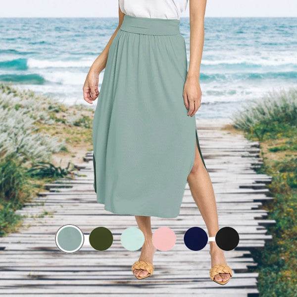 Solid Side Slit Midi Skirt - Shop Style & More | Fresh Looks, Everyday Deals & Free Shipping