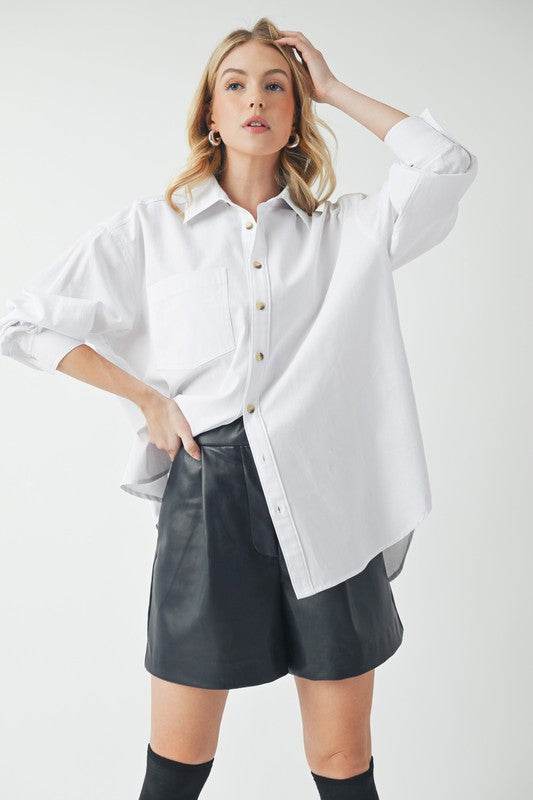 Aemi + Co High-Low Collared Neck Drop Shoulder Shirt - Shop Style & More | Fresh Looks, Everyday Deals & Free Shipping