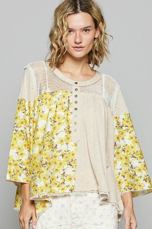 POL Washed Floral Print Crochet Detail Top - Shop Style & More | Fresh Looks, Everyday Deals & Free Shipping