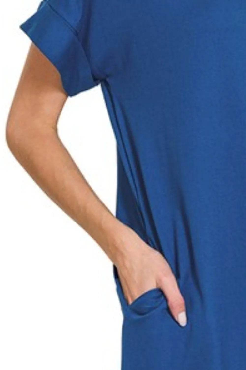 Zenana Rolled Short Sleeve Round Neck Dress - Shop Style & More | Fresh Looks, Everyday Deals & Free Shipping