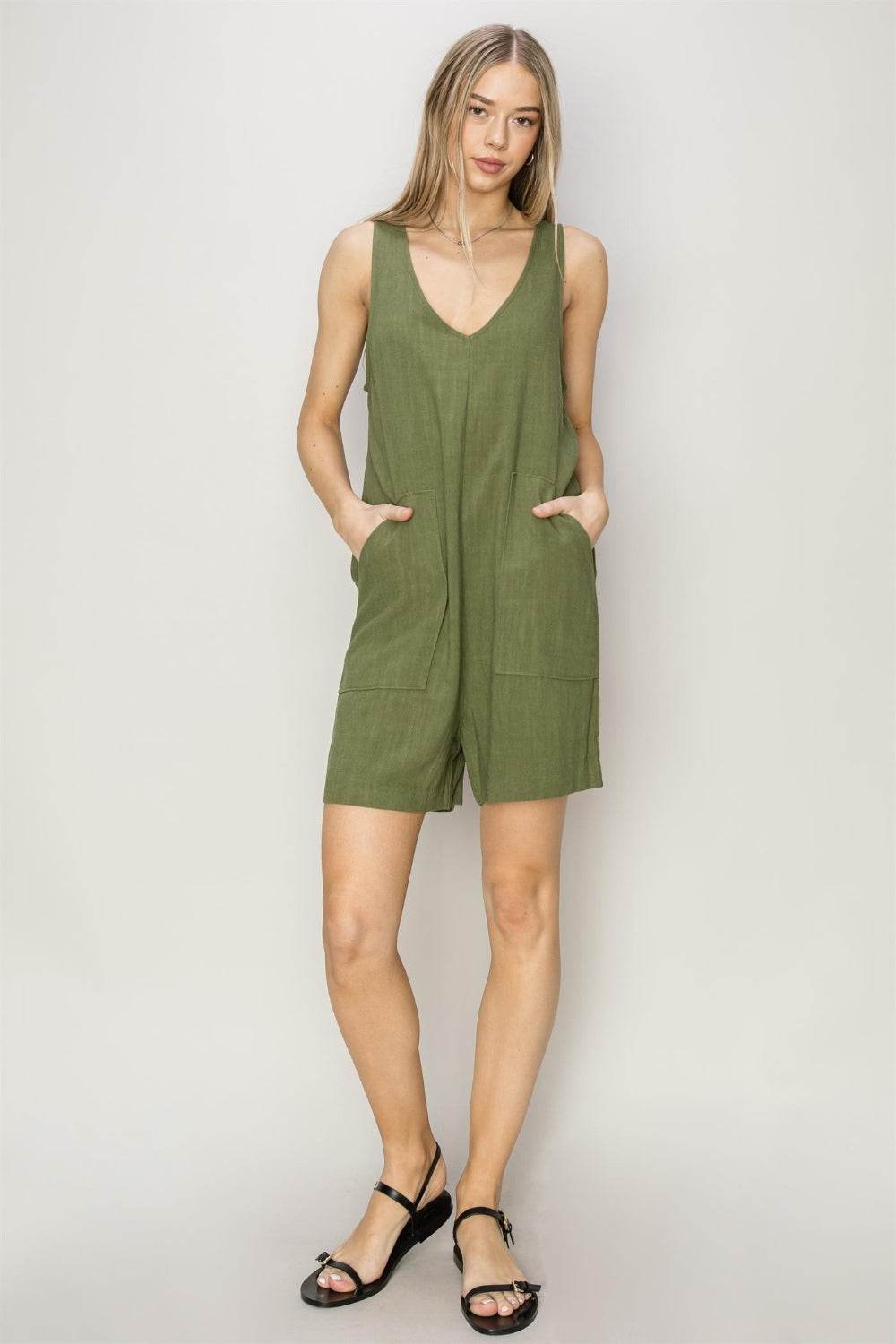 HYFVE V-Neck Sleeveless Romper with Pockets - Shop Style & More | Fresh Looks, Everyday Deals & Free Shipping