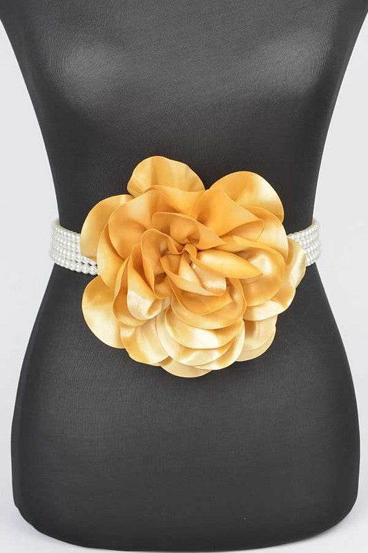Oversize Satin Flower Pearl Strand Elastic Belt - Shop Style & More | Fresh Looks, Everyday Deals & Free Shipping