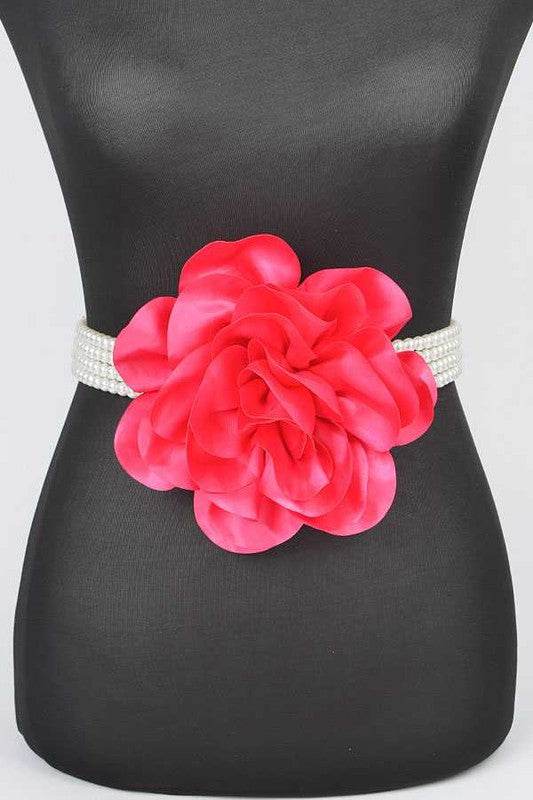 Oversize Satin Flower Pearl Strand Elastic Belt - Shop Style & More | Fresh Looks, Everyday Deals & Free Shipping