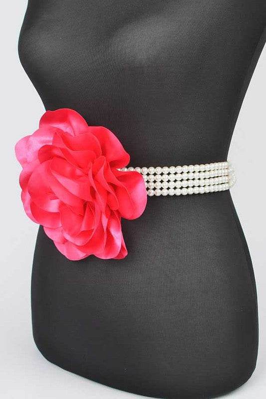 Oversize Satin Flower Pearl Strand Elastic Belt - Shop Style & More | Fresh Looks, Everyday Deals & Free Shipping