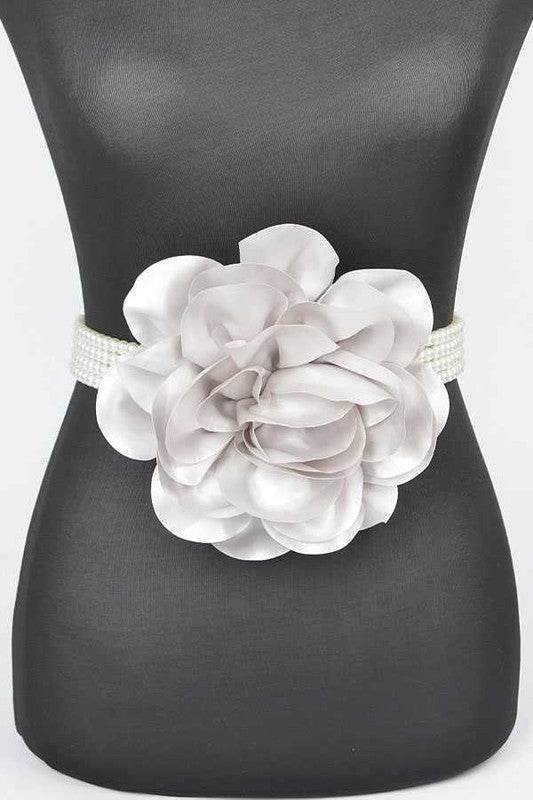 Oversize Satin Flower Pearl Strand Elastic Belt - Shop Style & More | Fresh Looks, Everyday Deals & Free Shipping