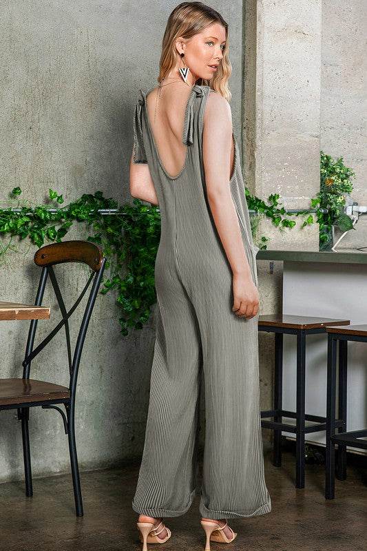 Corded Tie Straps V Neck Wide Leg Jumpsuit - Shop Style & More | Fresh Looks, Everyday Deals & Free Shipping