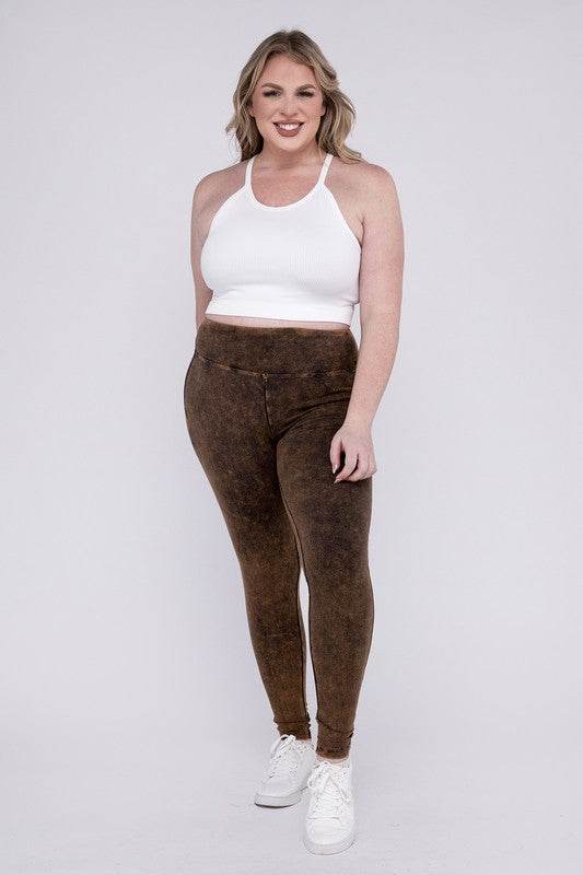 Plus Mineral Washed Wide Waistband Yoga Leggings - Shop Style & More | Fresh Looks, Everyday Deals & Free Shipping