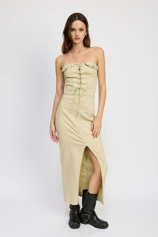 LACE UP CORSET DRESS WITH FRONT SLIT - Shop Style & More | Fresh Looks, Everyday Deals & Free Shipping