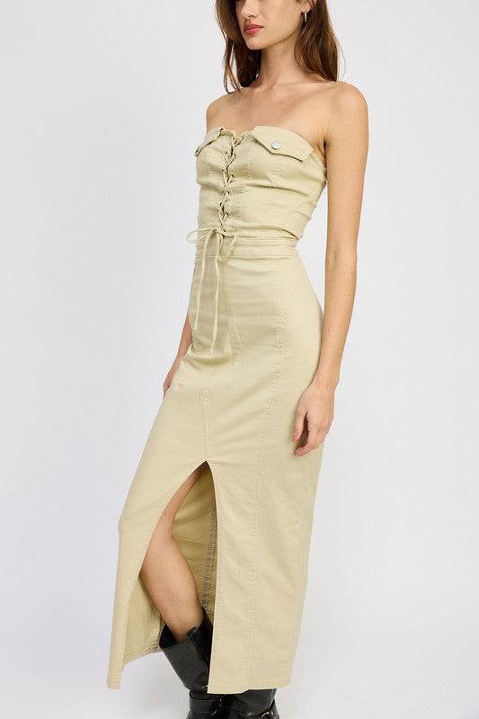 LACE UP CORSET DRESS WITH FRONT SLIT - Shop Style & More | Fresh Looks, Everyday Deals & Free Shipping