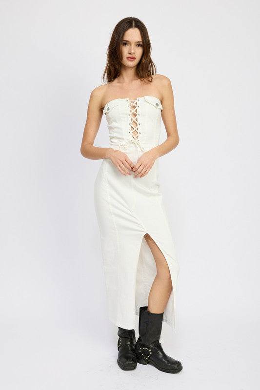 LACE UP CORSET DRESS WITH FRONT SLIT - Shop Style & More | Fresh Looks, Everyday Deals & Free Shipping