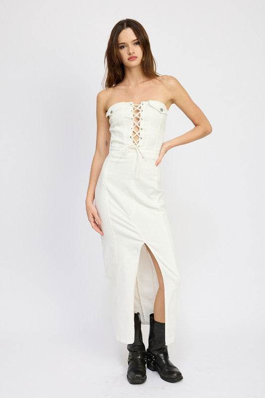 LACE UP CORSET DRESS WITH FRONT SLIT - Shop Style & More | Fresh Looks, Everyday Deals & Free Shipping