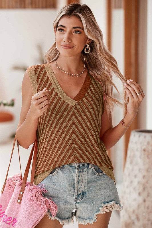 Contrast Chevron V Neck Knitted Vest - Shop Style & More | Fresh Looks, Everyday Deals & Free Shipping