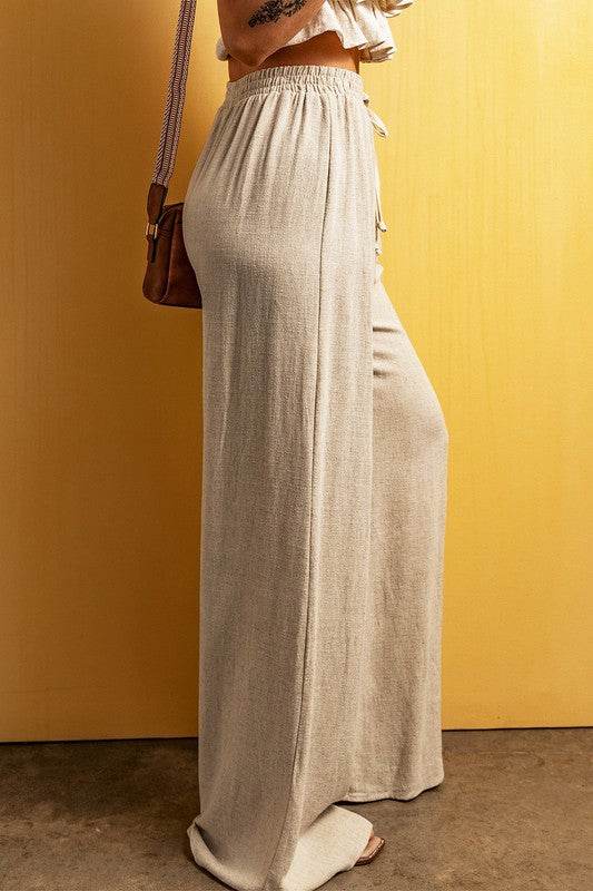 Beige Viscose Linen floor length wide leg pants - Shop Style & More | Fresh Looks, Everyday Deals & Free Shipping