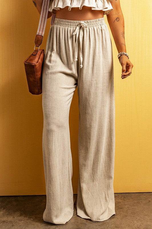 Beige Viscose Linen floor length wide leg pants - Shop Style & More | Fresh Looks, Everyday Deals & Free Shipping