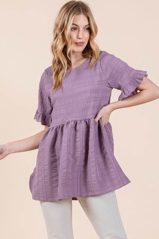 Textured Ruffle Sleeve Tunic - Shop Style & More | Fresh Looks, Everyday Deals & Free Shipping