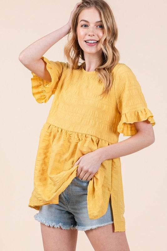 Textured Ruffle Sleeve Tunic - Shop Style & More | Fresh Looks, Everyday Deals & Free Shipping