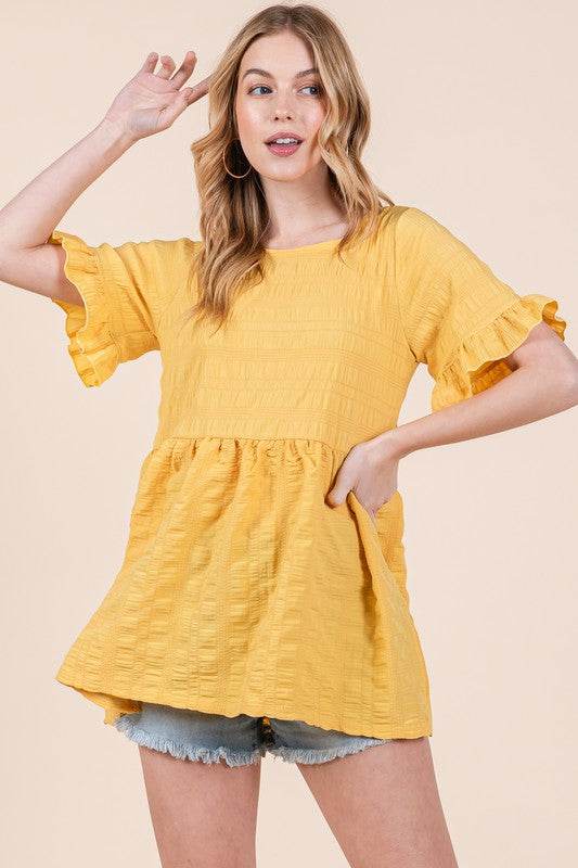 Textured Ruffle Sleeve Tunic - Shop Style & More | Fresh Looks, Everyday Deals & Free Shipping