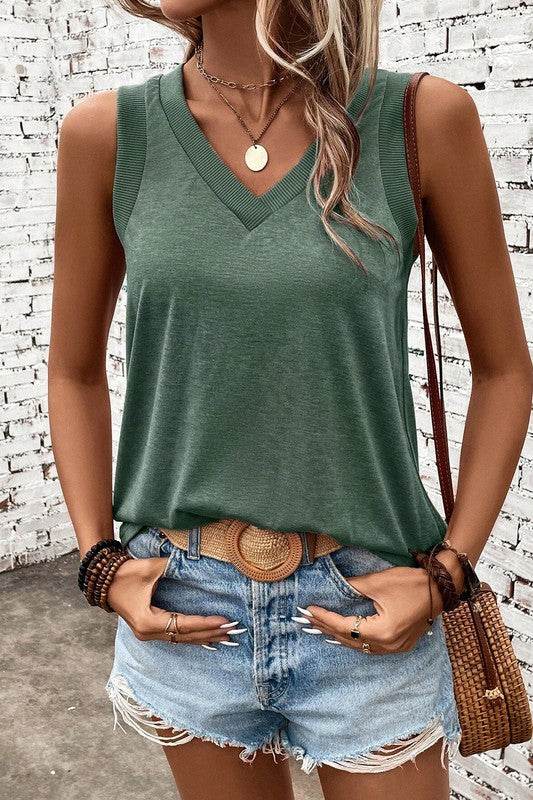 Contrast Trim V-Neck Loose Fit Tank Top - Shop Style & More | Fresh Looks, Everyday Deals & Free Shipping