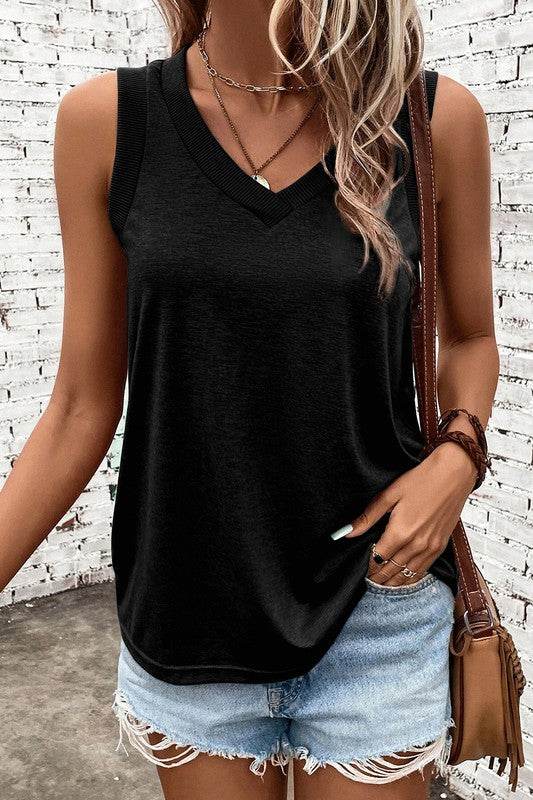 Contrast Trim V-Neck Loose Fit Tank Top - Shop Style & More | Fresh Looks, Everyday Deals & Free Shipping