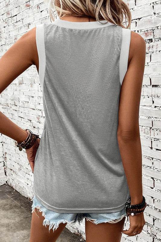 Contrast Trim V-Neck Loose Fit Tank Top - Shop Style & More | Fresh Looks, Everyday Deals & Free Shipping