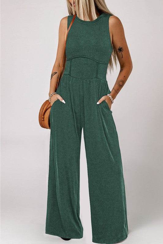 Cinched Waist Sleeveless Wide Leg Jumpsuit - Shop Style & More | Fresh Looks, Everyday Deals & Free Shipping