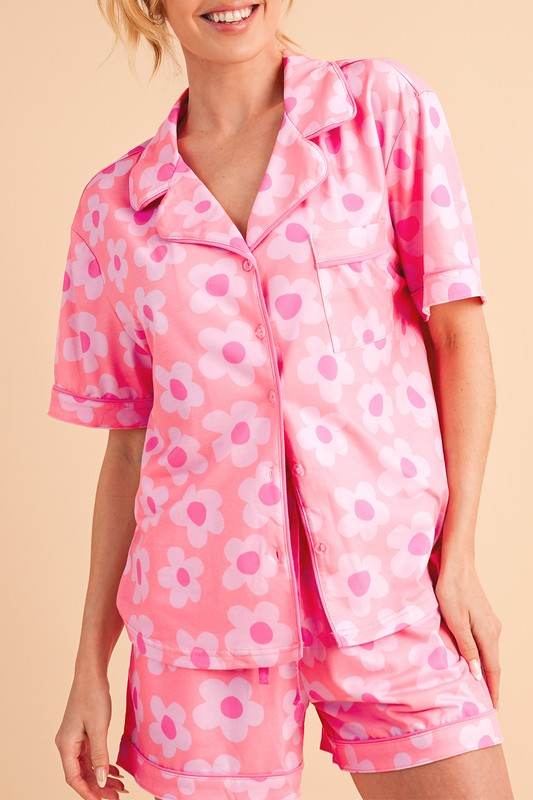 Flower Short Sleeve Shirt Pajamas Set - Shop Style & More | Fresh Looks, Everyday Deals & Free Shipping