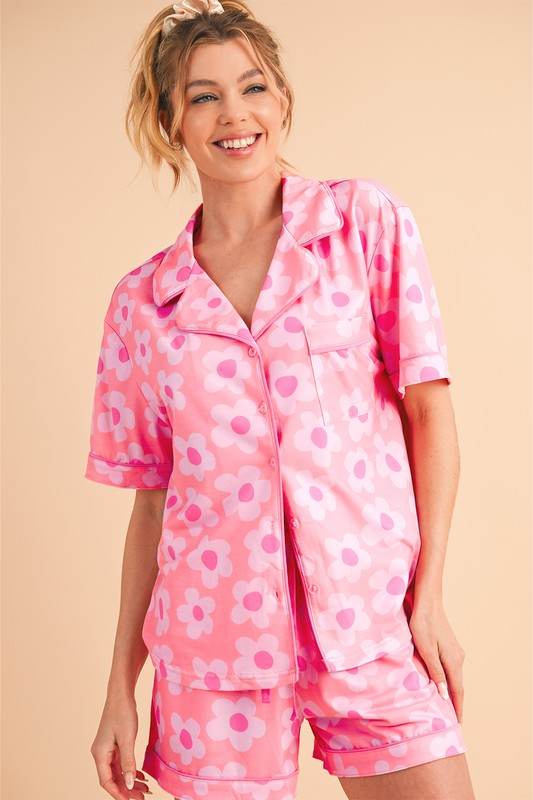 Flower Short Sleeve Shirt Pajamas Set - Shop Style & More | Fresh Looks, Everyday Deals & Free Shipping