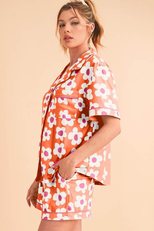 Flower Short Sleeve Shirt Pajamas Set - Shop Style & More | Fresh Looks, Everyday Deals & Free Shipping