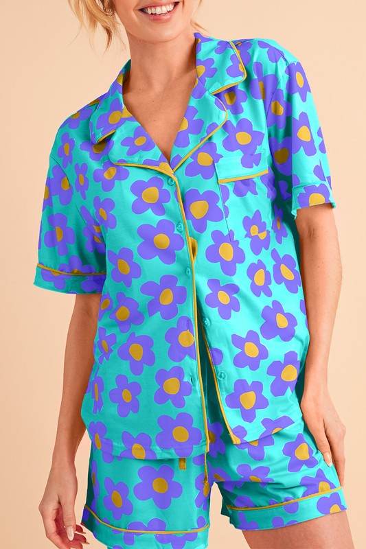 Flower Short Sleeve Shirt Pajamas Set - Shop Style & More | Fresh Looks, Everyday Deals & Free Shipping