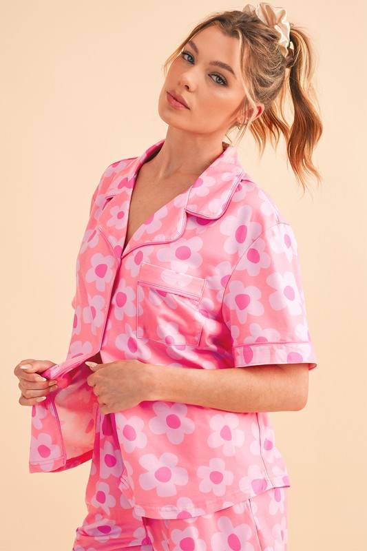 Flower Short Sleeve Shirt Pajamas Set - Shop Style & More | Fresh Looks, Everyday Deals & Free Shipping
