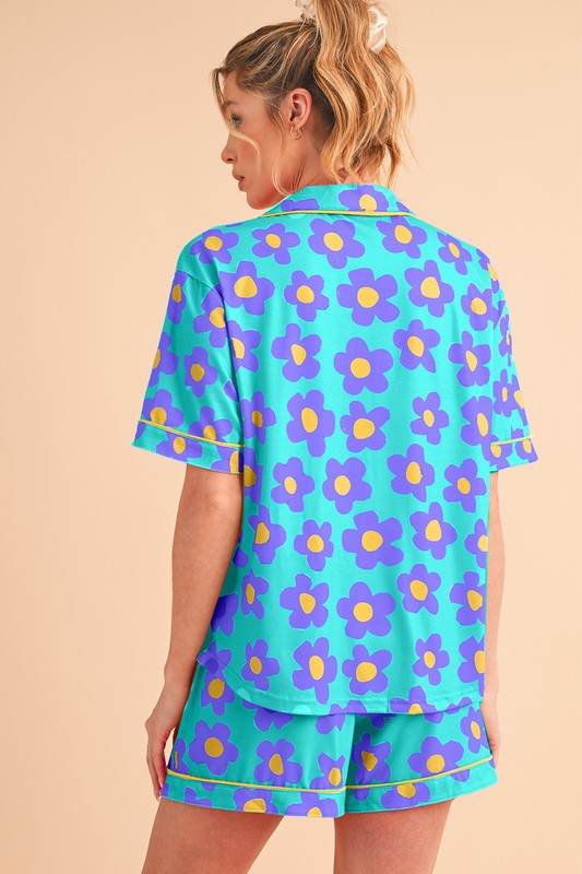 Flower Short Sleeve Shirt Pajamas Set - Shop Style & More | Fresh Looks, Everyday Deals & Free Shipping