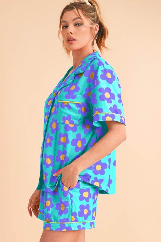 Flower Short Sleeve Shirt Pajamas Set - Shop Style & More | Fresh Looks, Everyday Deals & Free Shipping