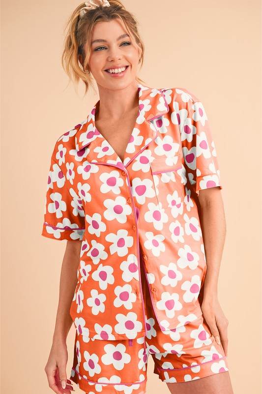 Flower Short Sleeve Shirt Pajamas Set - Shop Style & More | Fresh Looks, Everyday Deals & Free Shipping