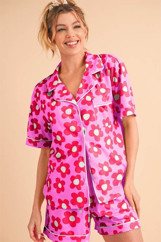 Flower Short Sleeve Shirt Pajamas Set - Shop Style & More | Fresh Looks, Everyday Deals & Free Shipping